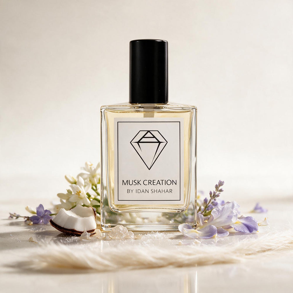 BY IDAN SHAHAR Musk Creation Eau de Parfum - בושם מאסק נקי, פודרתי וקרמי עם קוקוס, פריחת תפוז, איריס, סיגלית ולבנדר