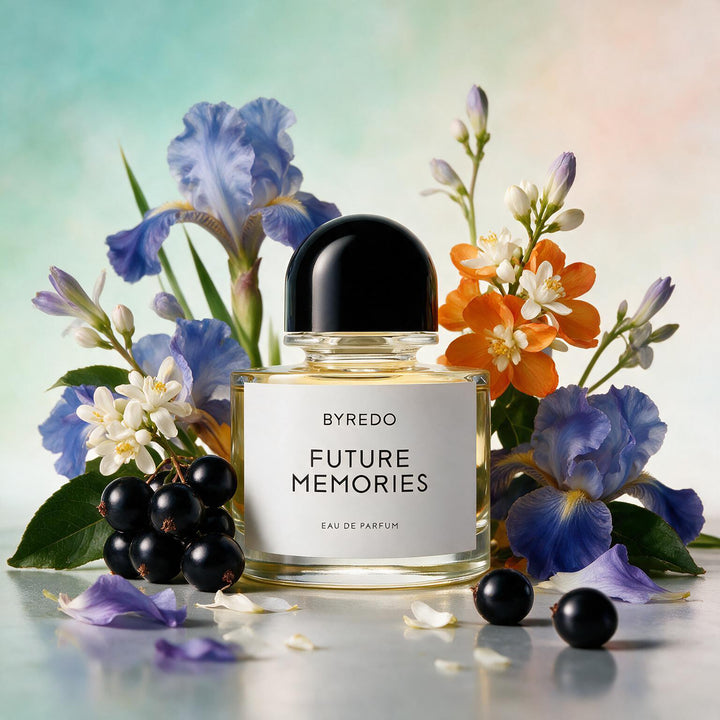 BYREDO Future Memories Eau de Parfum עם איריס ודומדמניות שחורות - בושם נישה, דוגמיות בשמים ודיקנטים