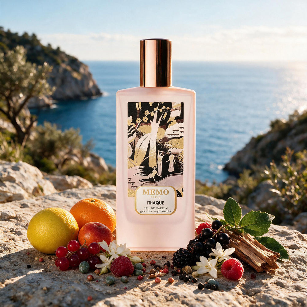 Memo Paris Ithaque Eau de Parfum – ממו פריז איתאק, בושם נישה יוניסקס עם ברגמוט, תפוז מר, מנדרינה, פלפלים, דומדמניות, פטל, יסמין, ארז ופצ׳ולי