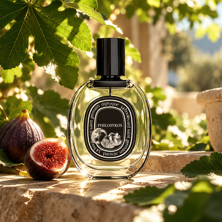 DIPTYQUE Philosykos Eau de Parfum עם תאנים ועלי תאנה באור שמש